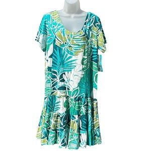 JAMS WORLD‎ Women Size L Garden Isle Tropical Multi Green Hattie Tiered Dress.